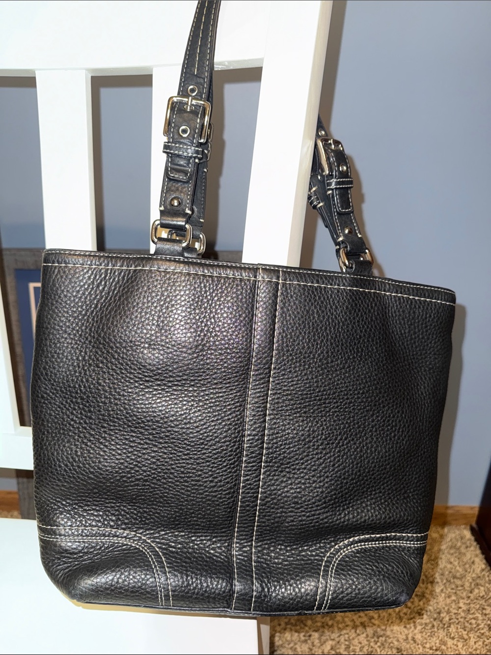 Coach Hamilton Black Pebbled Leather Shoulder Tote Bag - Picture 2 of 16